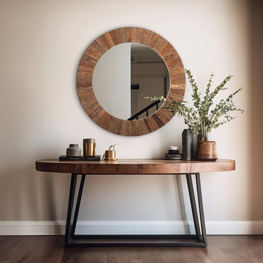Ruh Round Reclaimed Wood Mirror