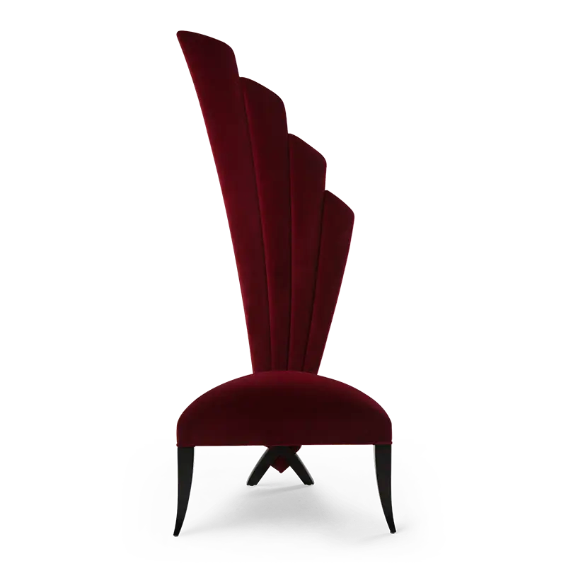 Feather Plume Designer Chair in Blood Red Velvet