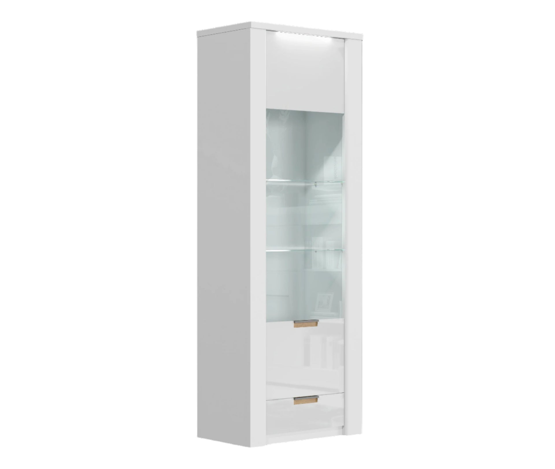 Amos Ice White High Gloss Tall Single Unit Display Cabinet with LED Lighting